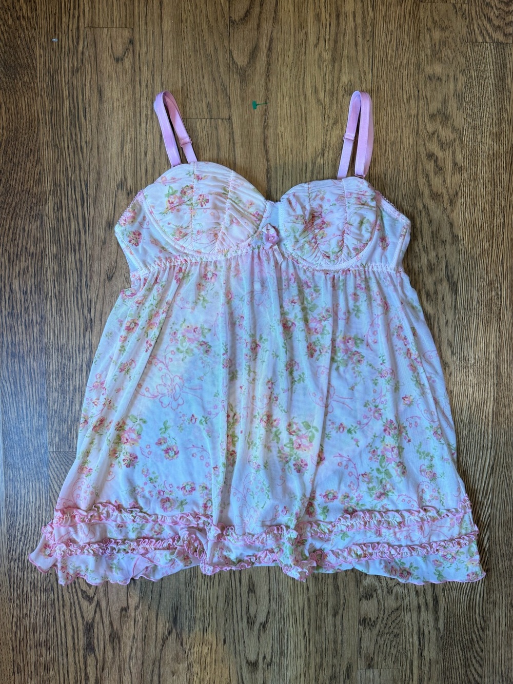 Floral Pink Babydoll Chemise with Adjustable Straps